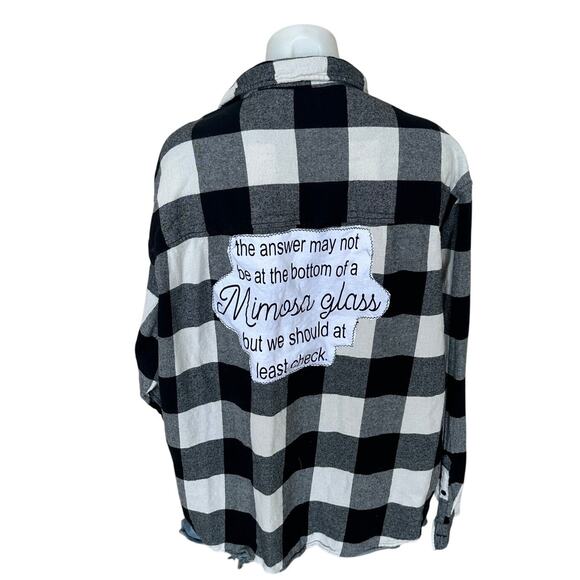 Mimosa Quote Plaid Flannel Shirt XL Classic Oversized Unique Funny Brunch - Picture 1 of 6
